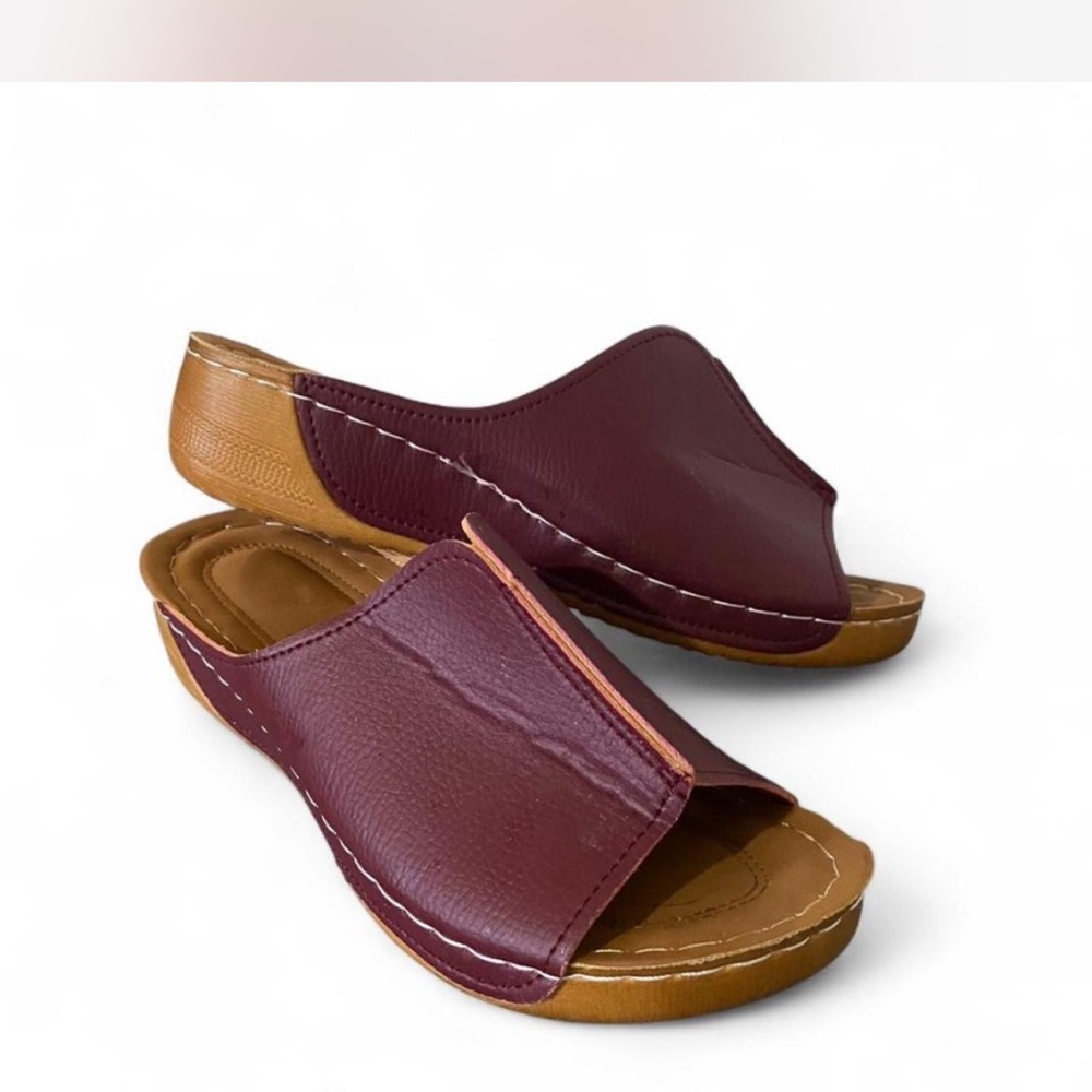 Brown/Burgundy Tan Mules Comfort Casual Shoes